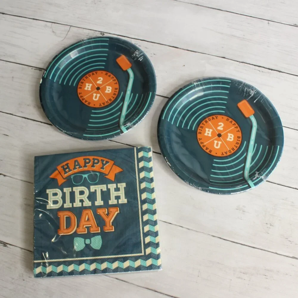 Men's Hipster Birthday Paper Plates Cups Party Supplies Vintage Retro